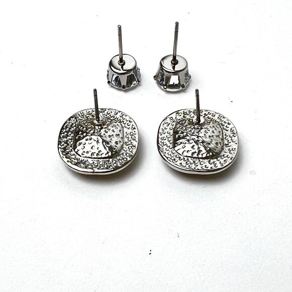 Rhinestone Fashion Earrings Lot 2 Silver Tone Classic Stud Sparkly Post Pierced - Picture 5 of 5